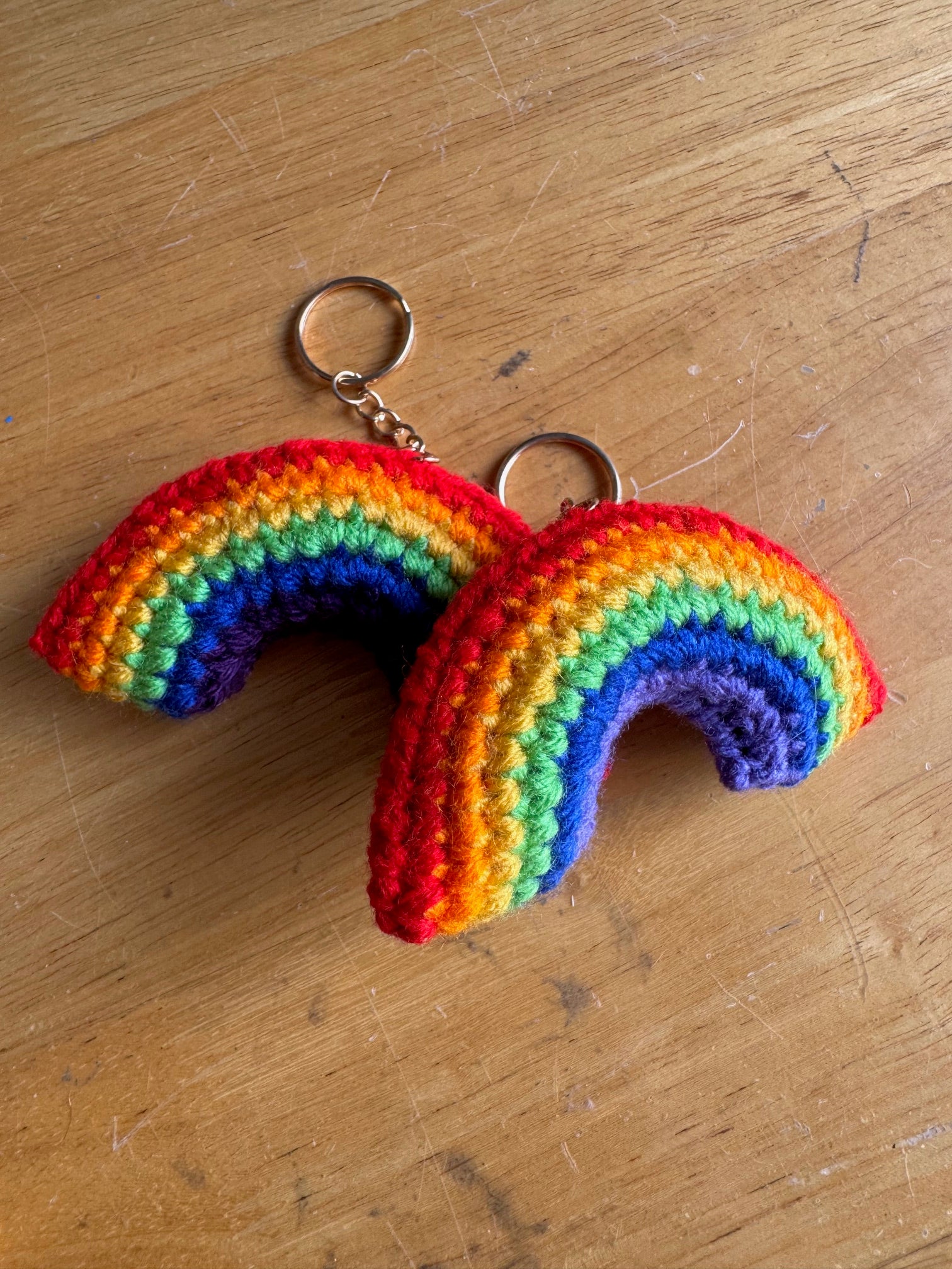 Crocheted Rainbow keychain